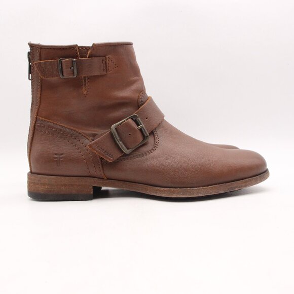 Frye Tyler Women's US 7.5 B Engineer Ankle Moto Boots  Brown Leather Buckle Zip - Picture 1 of 10